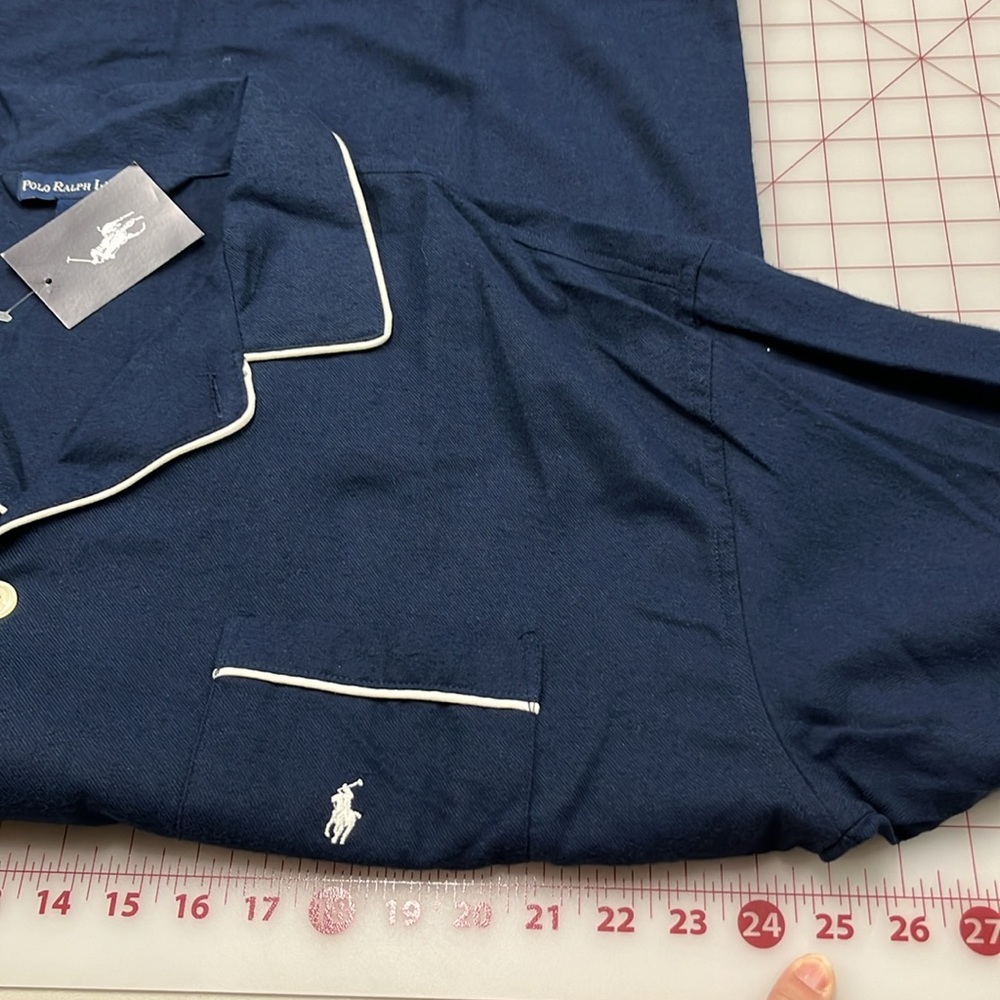 RALPH LAUREN NWT Men's Long SLV 1 Pocket Navy/White Trim Cotton Pajama Top SZ L - Picture 15 of 16